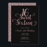 Convite Doce 16 Festa de aniversário brilhante preto e ros<br><div class="desc">Personalizar para o seu evento.</div>