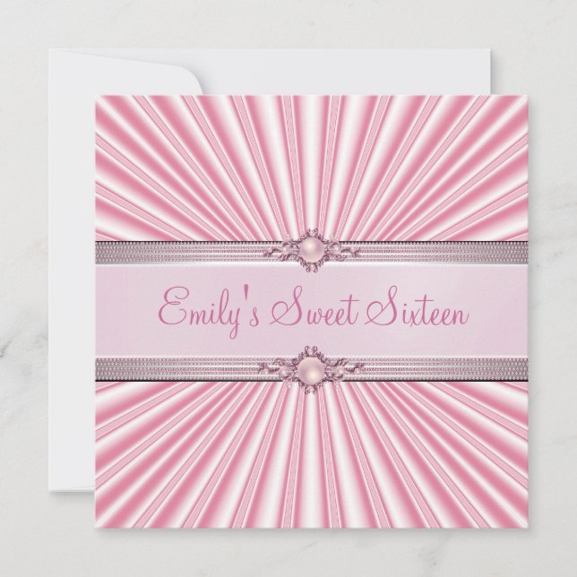 Convite Doce 16 Festa de aniversário de Joias de Seda Rosa (Frente)
