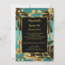 Convite Doce 16 Festa de aniversário Dourada Flor negro de