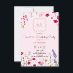 Convite Doce 16 Festa de aniversário Floral<br><div class="desc">Um conjunto estilizado e caprichoso de flores silvestres ilustradas a rosa,  com 16 em quatrefoil,  para uma doce festa de aniversário de 16 anos. Design de estilo giro e doce. Personalize com suas informações de partido. Flores vermelhas,  cor-de-rosa,  verdes e roxas. imagem por pixel rastejante.</div>