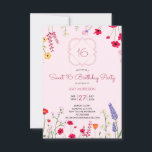 Convite Doce 16 Festa de aniversário Floral<br><div class="desc">Um conjunto estilizado e caprichoso de flores silvestres ilustradas a rosa,  com 16 em quatrefoil,  para uma doce festa de aniversário de 16 anos. Design de estilo giro e doce. Personalize com suas informações de partido. Flores vermelhas,  cor-de-rosa,  verdes e roxas. imagem por pixel rastejante.</div>