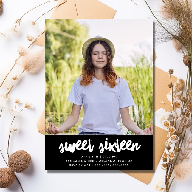 Convite Doce 16 Festa de aniversário fotográfica (Sweet Sixteen Photo Birthday Party Invitation)