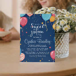 Convite Doce 16 Festa de aniversário I Balões Azul