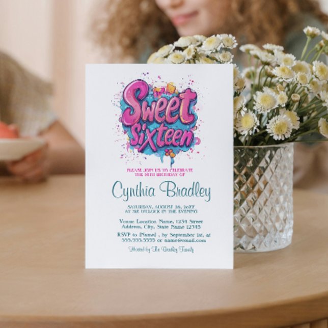 Convite Doce 16 Festa de aniversário I estilo Grafite 3 (Criador carregado)