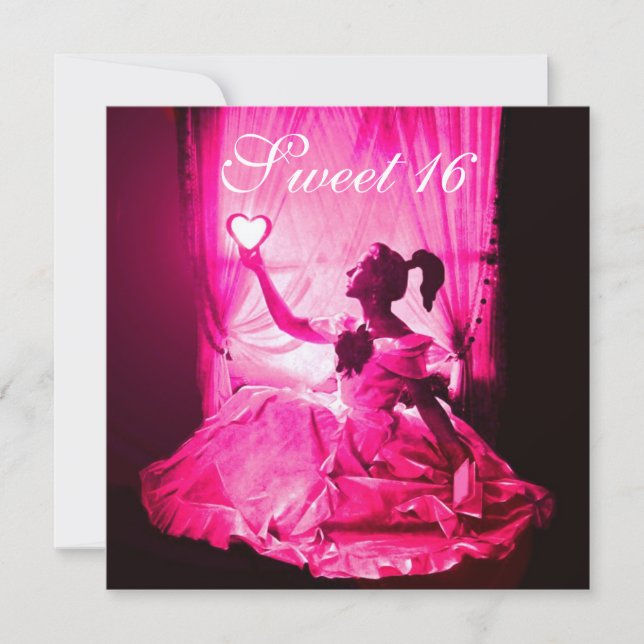 CONVITE DOCE 16 FESTA DE ANIVERSÁRIO, PINK FUCHSIA PRETO (Frente)
