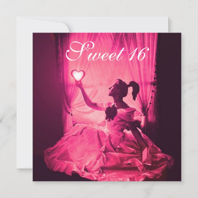 CONVITE DOCE 16 FESTA DE ANIVERSÁRIO, PINK FUCHSIA PRETO (Frente)