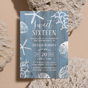 Convite Doce 16 Festa Elegante Dusty Blue Beach Starfish