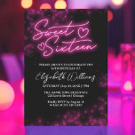 Convite Doce 16 Festa Negra Negra-Brilhante Branca<br><div class="desc">Celebre seu dia especial com nossos 16 designs! Nosso design inspirado em neon certamente fará uma declaração com seus tons de rosa e preto. É a maneira perfeita de dizer a todos que você está fazendo 16 anos!</div>