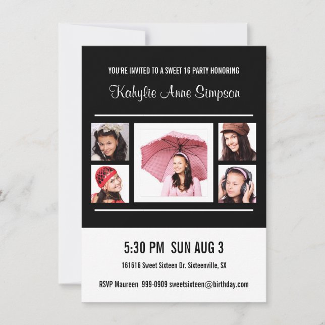 Convite Doce 16 Festas de aniversário com fotos (Frente)