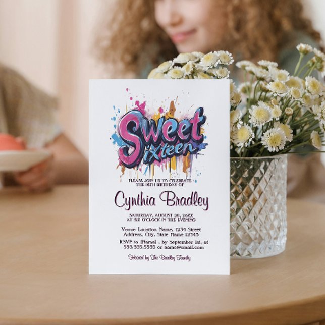 Convite Doce 16 Festas de aniversário I estilo Grafite (Criador carregado)