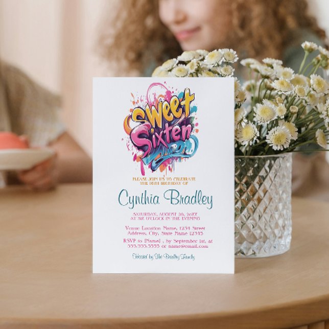 Convite Doce 16 Festas de aniversário I estilo Grafite 2 (Criador carregado)