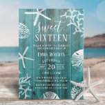 Convite Doce, 16 festas Rustic Teal Beach Starfish<br><div class="desc">Rustic Teal Beach Coral Reef Starfish Doce 16 Convites De Aniversário.</div>