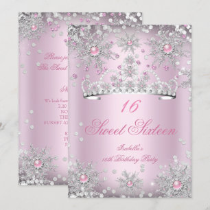 Convite Doce 16 Flocos de Neve Rosa Inverno Branco Mágico
