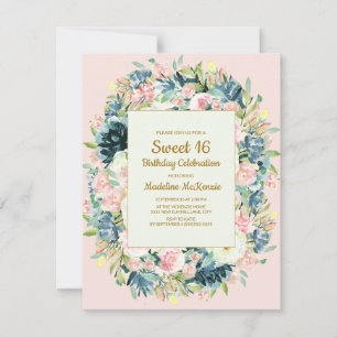 Convite Doce 16 Floral Botânico Rosa Vintage Creme