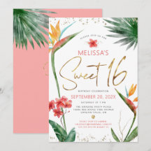 Doce 16 Floral Tropical Aquarela Rótulo Dourado
