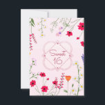 Convite Doce 16 Flores Selvagens Festa de aniversário Rosa<br><div class="desc">Um conjunto caprichoso estilizado de flores silvestres ilustradas,  a rosa,  doce 16,  num quatrefoil,  para uma doce 16 festas de aniversário. Design de estilo giro e doce. Personalize com as informações do seu partido no lado inverso da imagem do convite. por pixel rastejado. Flores vermelhas,  cor-de-rosa,  verdes e roxas.</div>