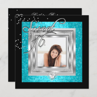 Convite Doce 16 Foto 16 Negra Turquesa