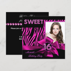 Convite Doce 16 Foto Zebra Rosa Doce Dezesseis