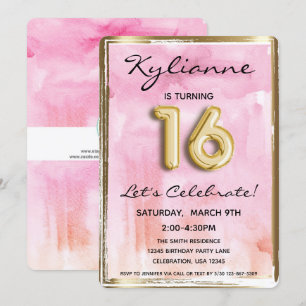 Convite Doce 16 Garota Rosa e Dourado 16
