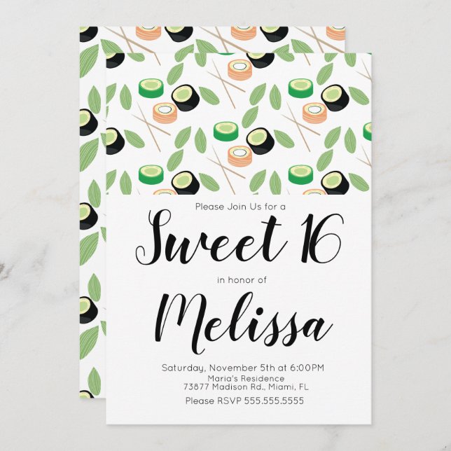 Convite Doce 16 Hibachi Grill Sushi Rolls Restaurante (Frente/Verso)