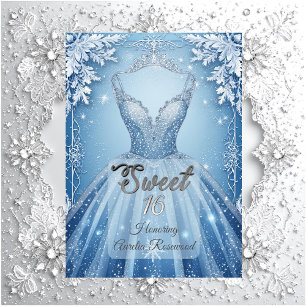 Convite Doce 16 Icy Blue Prata Flocos de Neve de Inverno