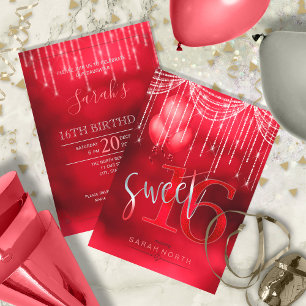 Convite Doce 16 ID473 vermelho das luzes & dos balões da
