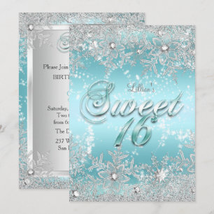 Convite Doce 16 Inverno Azul Teal Floco de Neve
