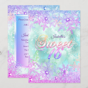 Convite Doce 16 Inverno Mágico Azul Turquesa Roxo Rosa