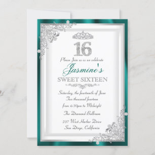 Convite doce 16 Jade Prata Diamante Damasco & Tiar