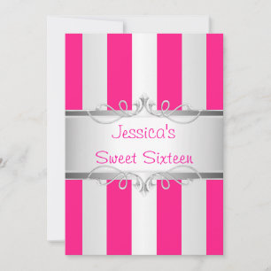Convite Doce 16 Jewel 2, Pink & Silver Stripe