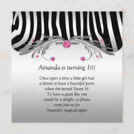 Convite Doce 16 Joias Negras de Prata Zebra FAUX Rosa Blin