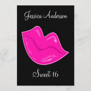 Convite Doce 16 Lábios cor-de-rosa Bonito de aniversário