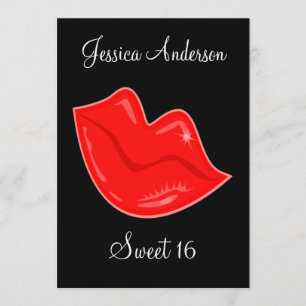 Convite Doce 16 Lábios Vermelhos Brilhantes de Aniversário