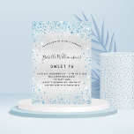 Convite Doce 16 luxo brilhante azul prateado<br><div class="desc">Para um doce elegante 16,  16 anos. Um fundo metálico falso prateado. Decorado com poeira azul esmaecida. Personalize e adicione um nome,  idade e detalhes da festa. O nome é escrito com um script de estilo manuscrito</div>