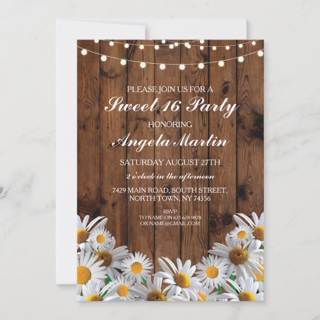 Convite Doce 16 luzes de margarida Festa de aniversário co (Frente)