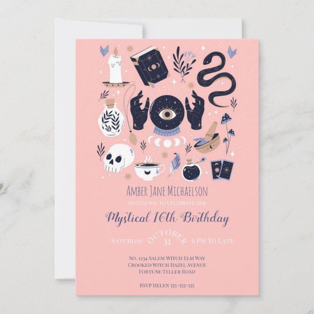 Convite Doce 16 Magic 16º Aniversário da Fortune Teller My (Frente)