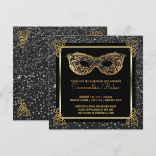 Convite Doce 16 Mascarada Ball Doce 16 Prata Dourada