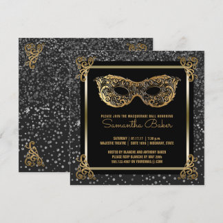 Convite Doce 16 Mascarada Ball Doce 16 Prata Dourada