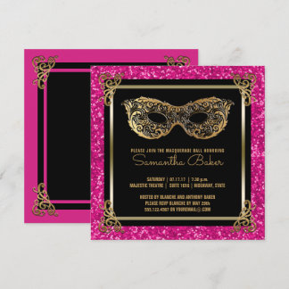 Convite Doce 16 Mascarada Ball Doce Dezesseis Rosa Dourado