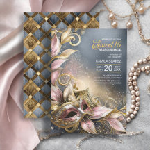 Doce 16 Mascarada com Rosa Dourado ID1032