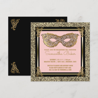 Convite Doce 16 Mascarada | Doce Sessenta Rosa Dourado