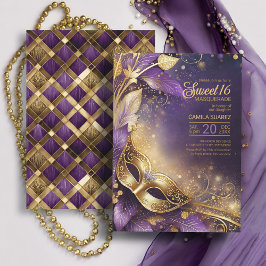 Convite Doce 16 Mascarada Purple Dourado ID1032