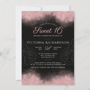 Convite Doce 16 Moderno Rosa Brilho Brilhos Chique Chic