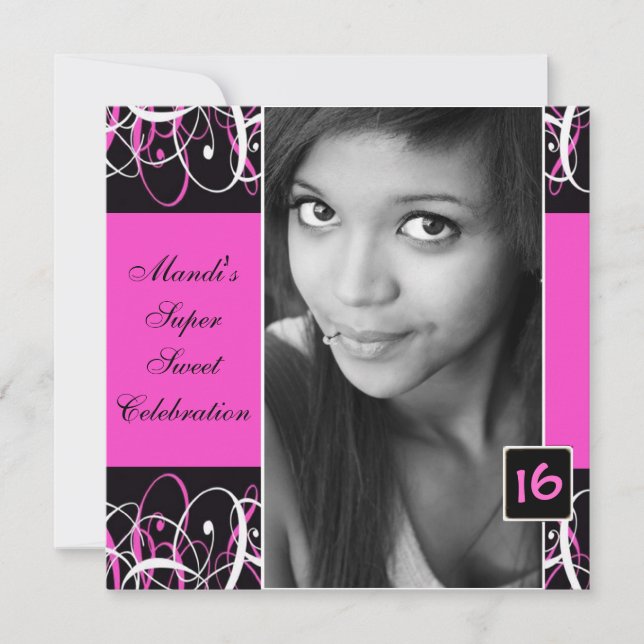 Convite Doce 16 Nadinhos Negros e Rosa (Frente)