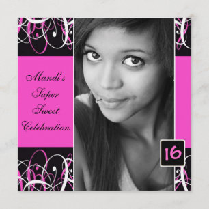 Convite Doce 16 Nadinhos Negros e Rosa