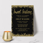 Convite Doce 16 Negra Dourada Glitter Aniversário<br><div class="desc">Moderno preto e dourado falso brilho doce 16 convites. Estes doces convites são fáceis de personalizar para o seu partido. Designs são ilustrações/gráficos impressos planos - NÃO É UM GELO DOURADO REAL.</div>