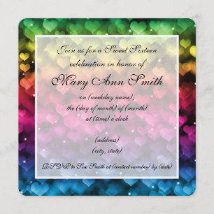 Convite Doce 16 Partidos Pedindo Corações Arco-Íris