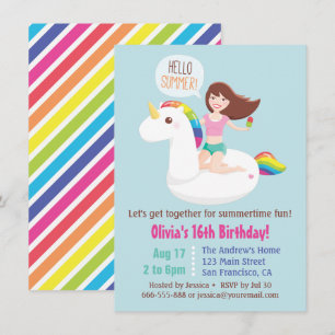 Convite Doce 16 Piscina do Unicórnio, Festa de aniversário