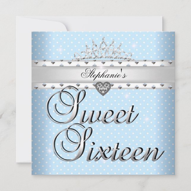 Convite Doce 16 Pontos Azuis Festas de aniversário Brancos (Frente)