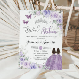 Convite Doce 16 Princas Florais Lilás Roxo de Aniversário